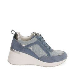 Sneakers bleu ciel glitter, semelle compensée 6 cm , Primadonna, 192802310GLCELE035, 001a