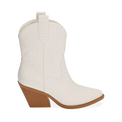 Stivaletti texani bianchi, tacco 8 cm, 213073111EPBIAN037, 001a