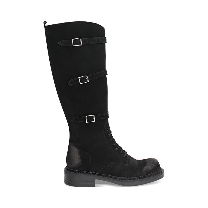 WOMEN SHOES BIKERS SUEDE NERO, Primadonna, 241015002CMNERO035