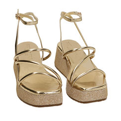 Sandali oro, zeppa glitter 5,5 cm, Primadonna, 214958502LMOROG036, 002a