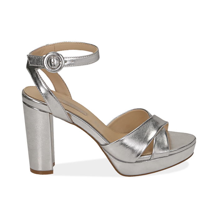 Sandali Argento In Eco Pelle Laminata Tacco 9 5 Cm Primadonna