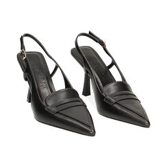 Mocassino slingback nero, tacco 8,5 cm, Primadonna, 232161250EPNERO035, 002 preview