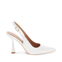 Décolleté slingback donna bianche in vernice, tacco 7,5 cm, Primadonna, 254912902VEBIAN035, 001a