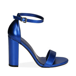 Sandales en laminé bleu, talon 10,5 cm , FIN DE COLLECTION, 192706086LMBLUE036, 001a