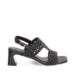 Sandalo donna nero intrecciato, tacco 5,5 cm, Primadonna, 25P550002EINERO035, 001a