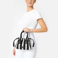 Sac à main femme noir ivoire en toile, Primadonna, 25F511706CANEPAUNI, 002a