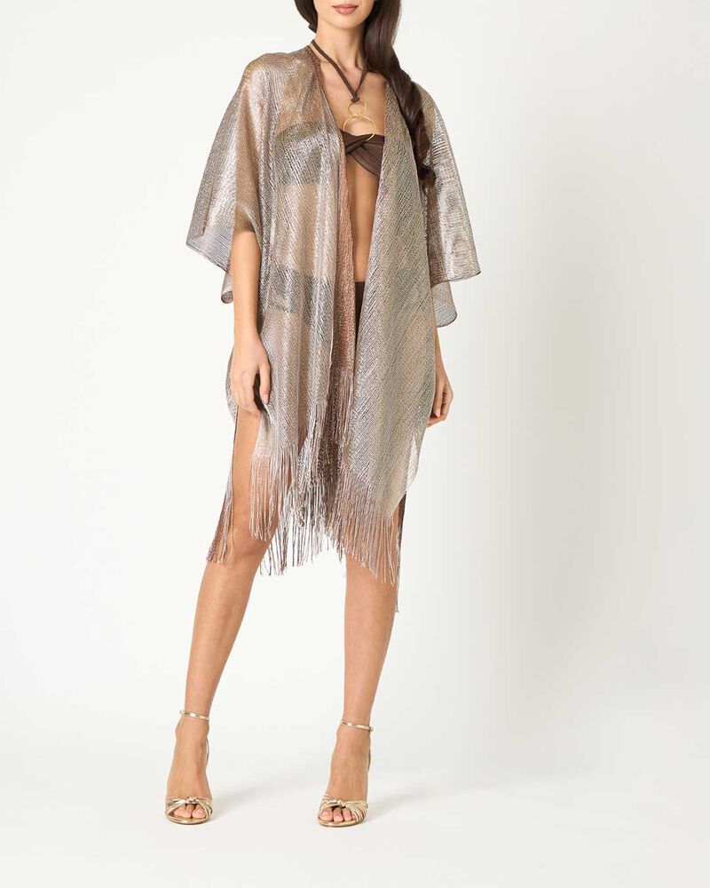 Poncho donna champagne in tessuto glitterato image number null