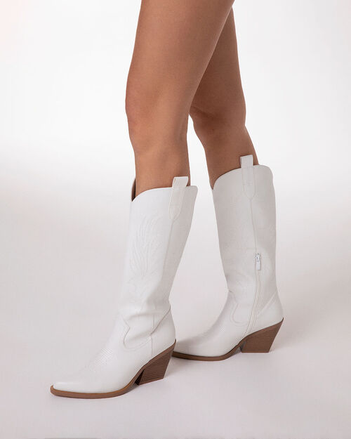 Stivali bianchi texani tacco 5 cm, WHITE