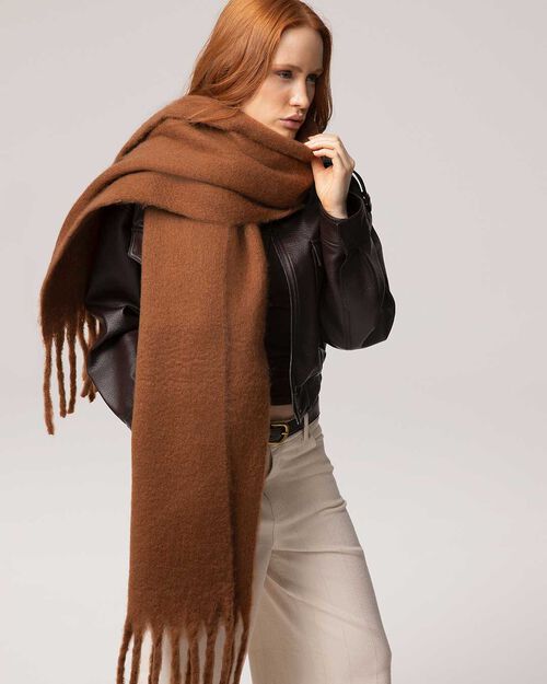 Camel scarf with decorative fringes, CAMEL