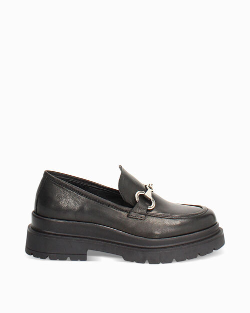 Mocassins en cuir lav&eacute; noir, BLACK