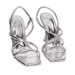 Sandali argento laminato, tacco 9,5 cm, Primadonna, 212100107LMARGE036, 002a