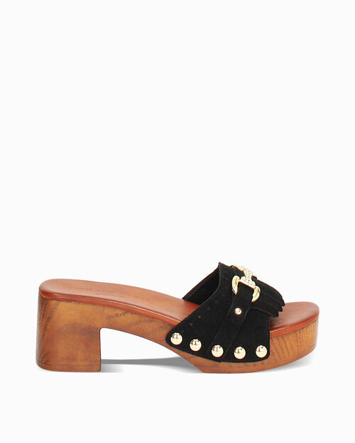 WOMEN SHOES CLOG SUEDE NERO, BLACK