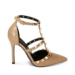 Décolleté borchiate beige, tacco 10,5 cm, Primadonna, 222186107EPBEIG035, 001a