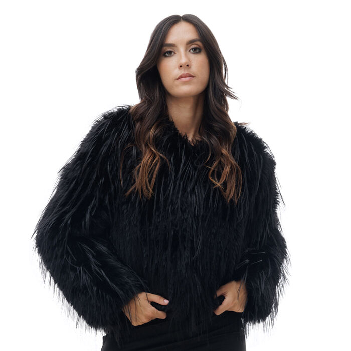 Cappotto nero corto in pelo sintetico Primadonna Collection