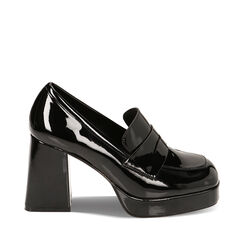 Mocassini platform neri in vernice, tacco 9 cm, Primadonna, 224878101VENERO040, 001a