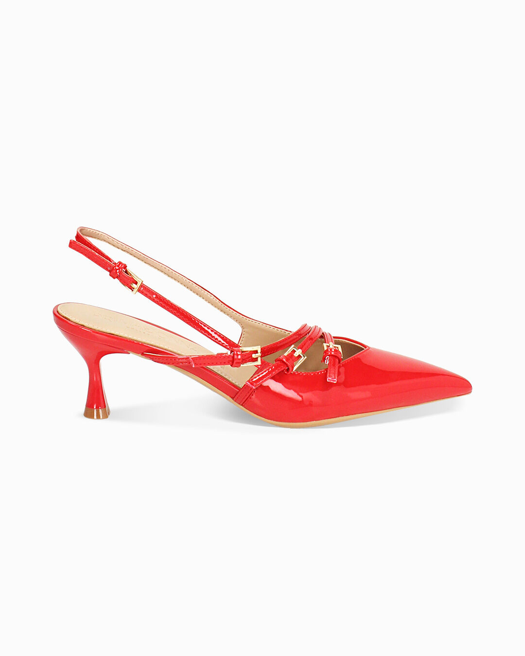 Décolleté slingback donna rosse con cinturini, tacco 6 cm