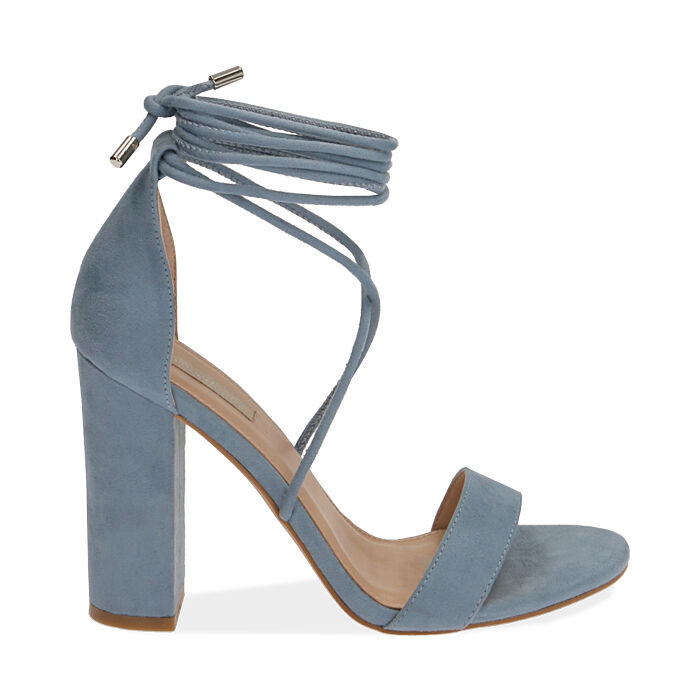 Sandalias de microfibra con cordones celeste@ tacón 10@5 cm | Colección  Primadonna Collection