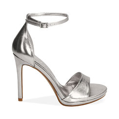 Sandali argento laminato, tacco 11 cm, Primadonna, 212133410LMARGE036, 001a