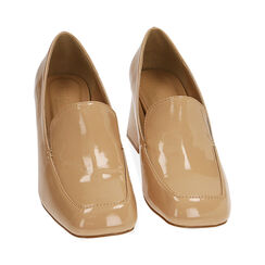 Mocassini beige in naplack, tacco 6,5 cm, Primadonna, 214931401NPBEIG036, 002 preview