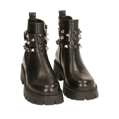 Chelsea boots neri con borchie, tacco 4,5 cm , Primadonna, 200627109EPNERO035, 002a