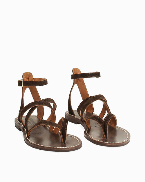 Sandali multi-fasce in camoscio testa di moro, DK BROWN