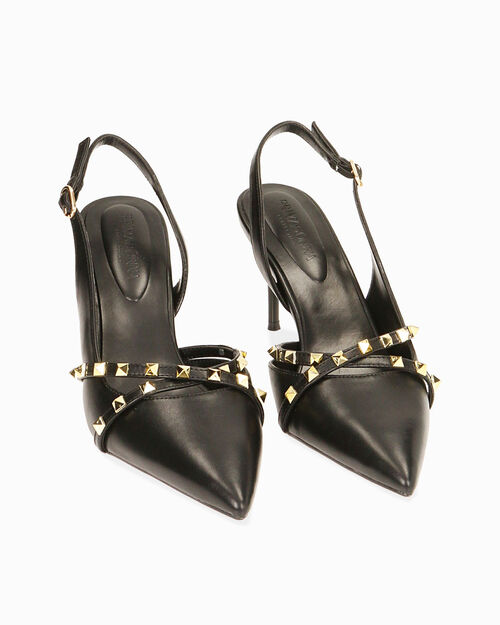 D&eacute;collet&eacute; slingback borchiate nere, tacco 8 cm, BLACK