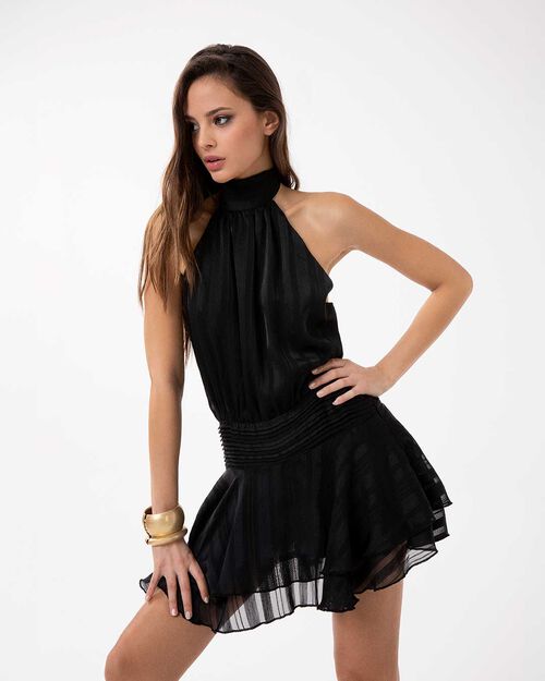 Vestito nero con dettagli eleganti, BLACK