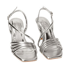 Sandali argento laminato, tacco 7,5 cm, 212100501LMARGE037, 002a
