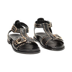 Sandales plates femme noires en cuir, Primadonna, 25N151008PENERO036, 003 preview