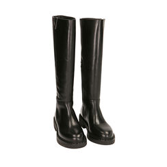 Botines negros de piel, tacón de 4 cm., Primadonna, 20B813217PENERO035, 002a
