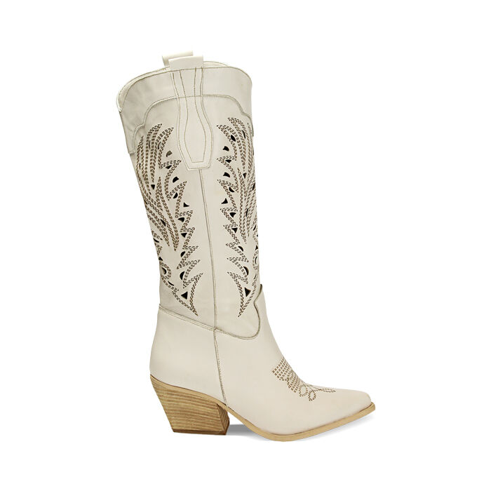 Stivali texani in pelle panna donna tacco 7 cm Primadonna