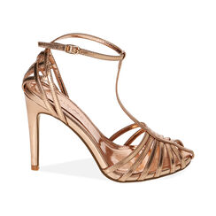 Sandali cage rosa oro laminato, tacco 10 cm, Primadonna, 212174226LMRAOR036, 001 preview