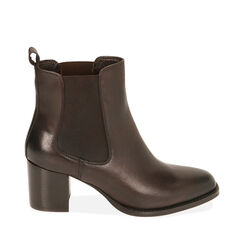 Botines Chelsea de piel marrón oscuro, tacón de 6,5 cm, Primadonna, 209404554PEMORO035, 001a
