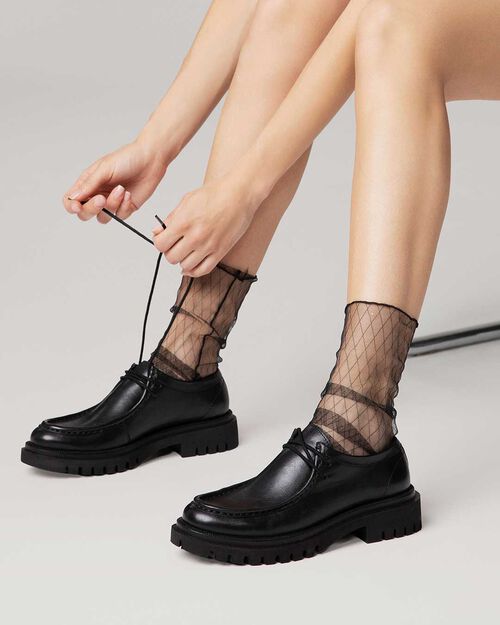 BOTAS DE LLUVIA ACORDONADO PIEL NERO, BLACK