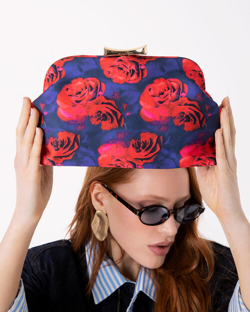 Pochette blu-rosso a fiori con tracolla removibile, MULTI COLOR