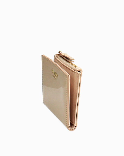 Portafoglio beige compatto con chiusura a scatto, BEIGE