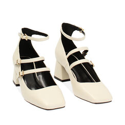 Décolleté panna con stringhe, tacco 5,5 cm, Primadonna, 244981307EPPANN037, 002a