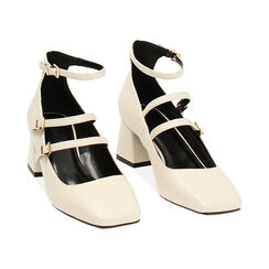 Décolleté panna con stringhe, tacco 5,5 cm, Primadonna, 244981307EPPANN037, 002 preview