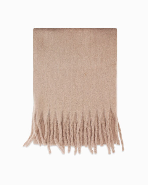 Taupe scarf with elegant fringes, TAUPE