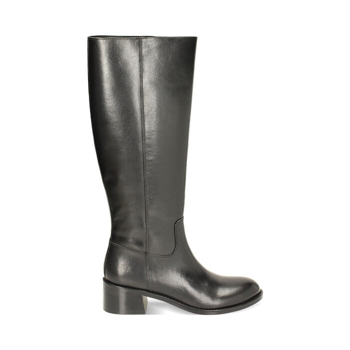 Stivale nero in pelle, tacco 5 cm, Primadonna, 24N550045PENERO035