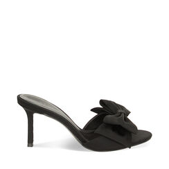 Mules Open Toe nere in lycra, tacco 7,5 cm, Ultime occasioni, 234965902LYNERO035, 001a