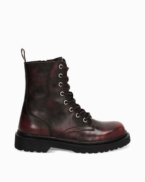 Shiny bordeaux combat boot, BURGUNDY