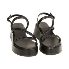 Sandali neri con strass, zeppa 5,5 cm, Primadonna, 214958606EPNERO035, 002 preview