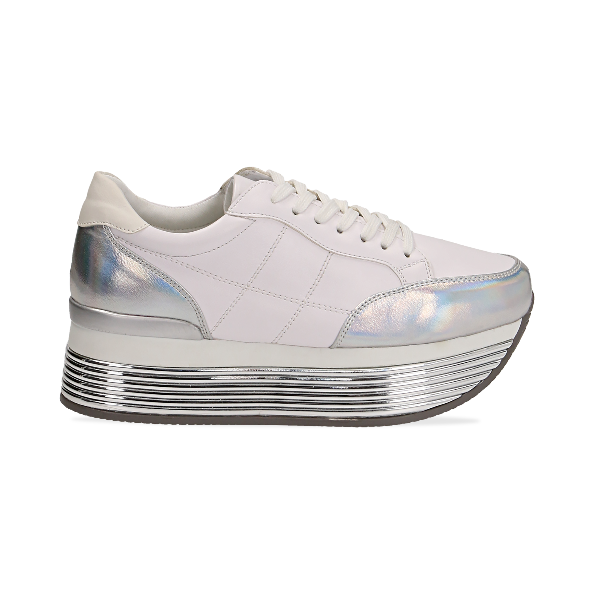 Sneakers bianche in eco-pelle con platform argento donna | Primadonna  Collection