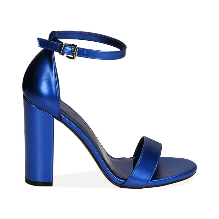Sandali blu laminato, tacco 10,5 cm , Saldi, 192706086LMBLUE036