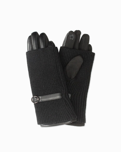 Gants noire en drap de laine et similicuir, BLACK