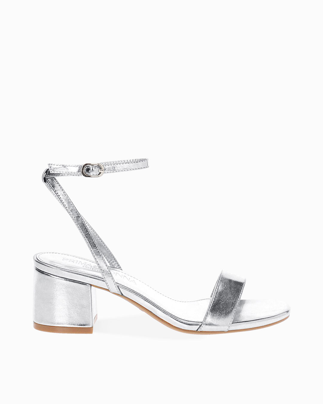 Sandalo donna argentato, tacco 5,5 cm
