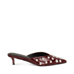 Sabot bordeaux brillant avec clous et talon de 4,2 cm, Primadonna, 264931101SBBORD035, 001a