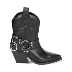 Tronchetti texani neri con fibbie, tacco 6,5 cm, Primadonna, 233073176EPNERO035, 001 preview