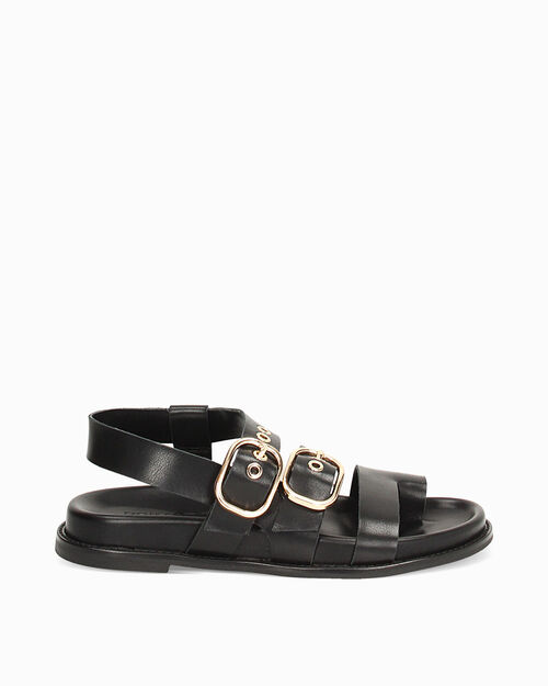 Sandali bassi donna neri in pelle, 